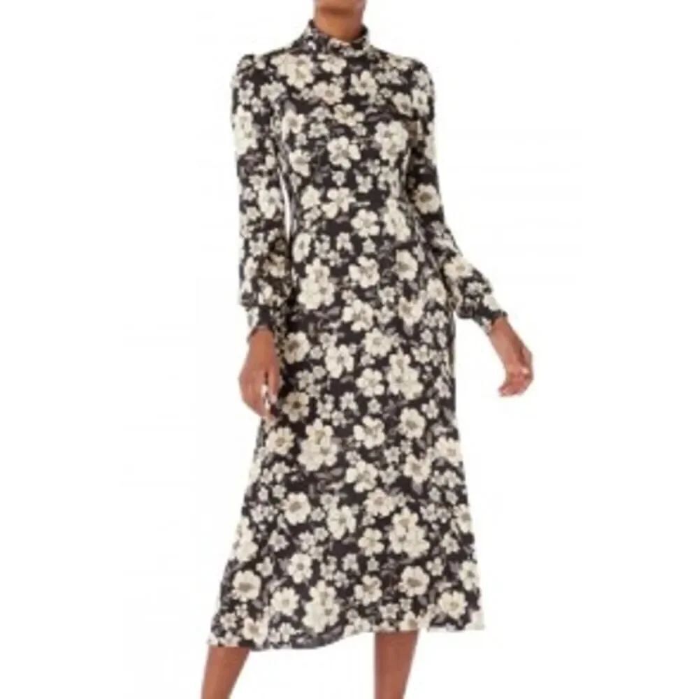 NWOT GOAT Goldfinch Camelia-print Crepe Midi Dress In Black Sz. 4